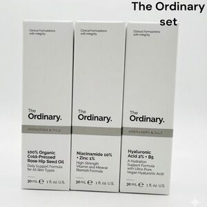 The Ordinary Face Serum Set - Hyaluronic Acid, Niacinamide, Rose Hip Seed Oil